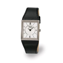 Boccia - Black Leather Watch with White Face/Tank-style Case